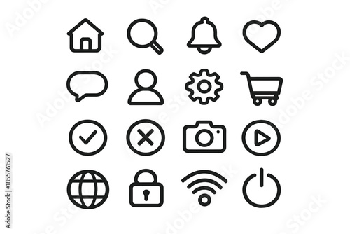 Collection of outline icons on a dark background