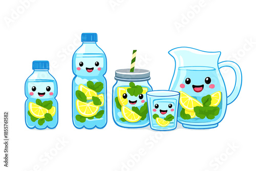 Cute Kawaii Lemonade Characters with Refreshing Drinks
