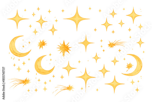 Golden celestial background with moons and stars
