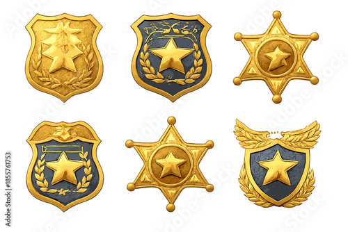 Collection of Six Golden Police and Sheriff Badges