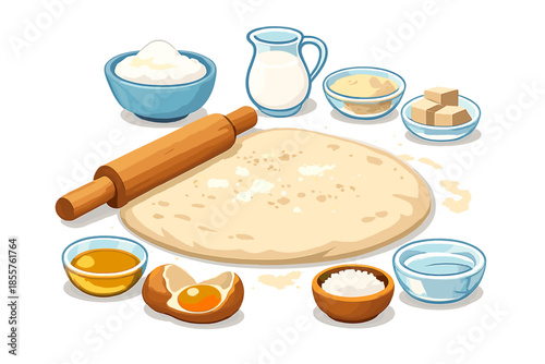 Baking ingredients and dough on a counter