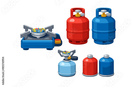Camping gas stove and cylinders, illustration