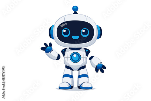 Cute friendly cartoon robot waving hello