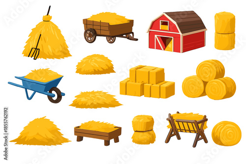 Farming elements with hay and barn
