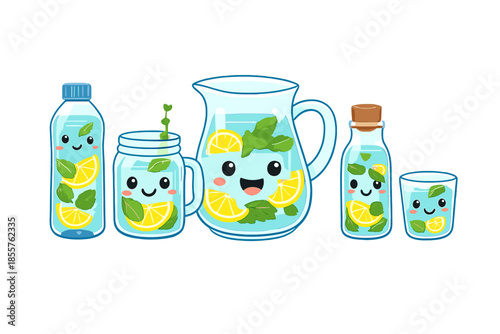 Cute Kawaii Lemonade Characters in Refreshing Drinks