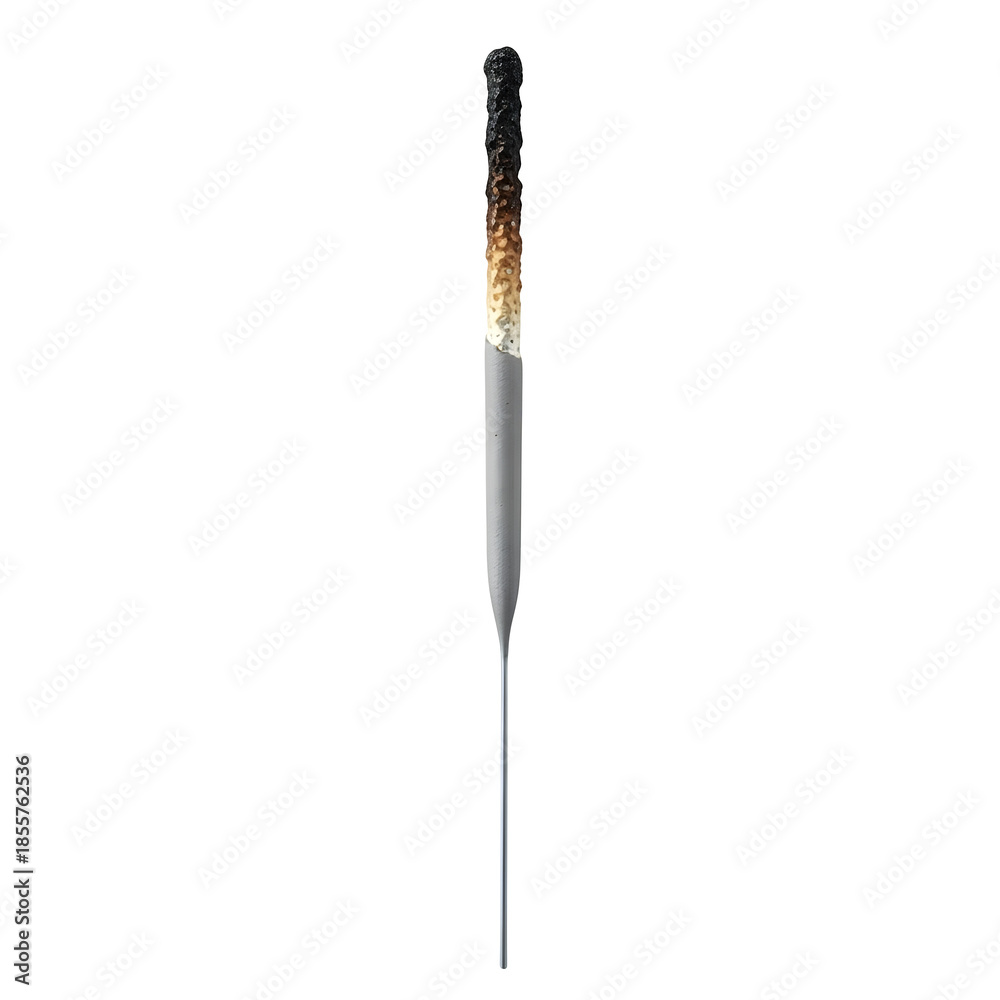 Naklejka premium Used burnt sparkler. Realistic charred metal wire after firework celebration. Symbol of ended party, New Year's Eve, or anniversary. Isolated on white or transparent background. PNG format.