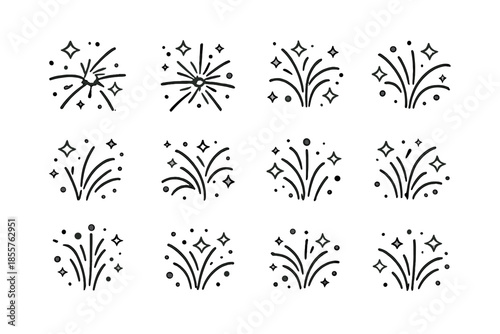 Set of Fireworks Icons on Dark Background