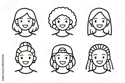 Diverse Group of Women's Avatars with Different Hairstyles