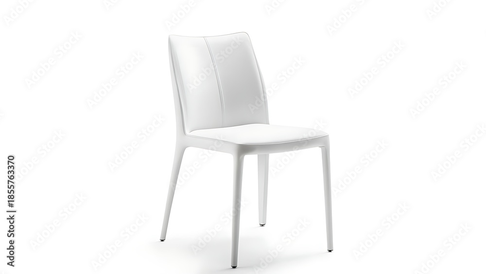 Fototapeta premium Sleek, white, modern dining chair isolated on a clean white background. Features a supportive back and minimalist design