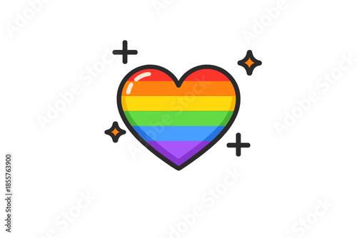 Rainbow heart LGBT pride flag icon with sparkles