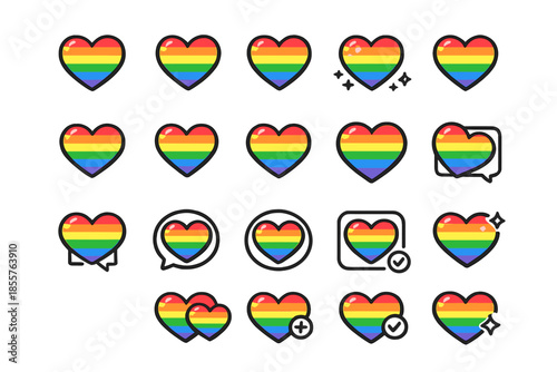 Rainbow heart icon set for LGBTQ pride