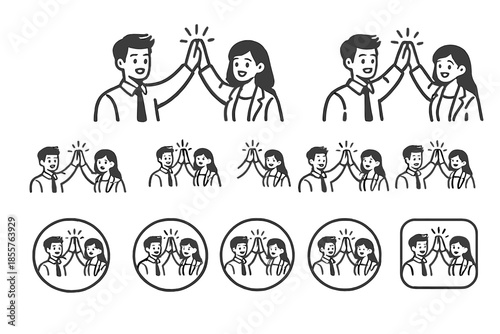 Hand-drawn business people high five doodle set