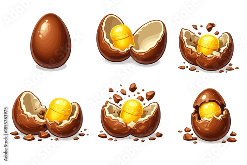 Set of chocolate surprise eggs with yellow toy capsules