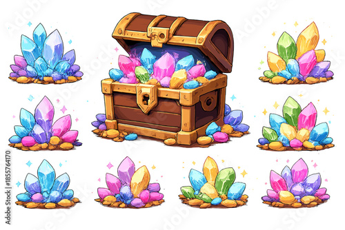Treasure chest filled with colorful crystals and gems