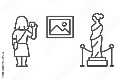 Museum visitor taking photo of artwork and statue