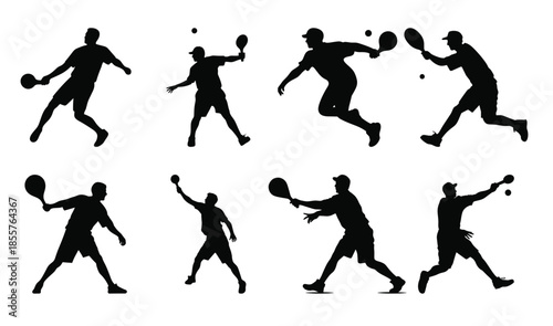 pickleball player silhouette set male pickleball players