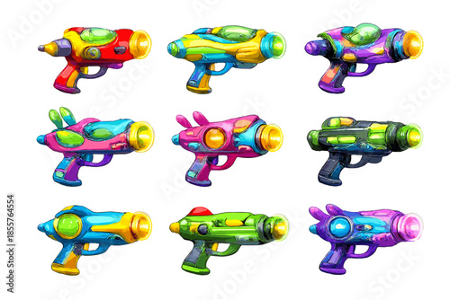 Collection of Nine Colorful Retro Ray Guns