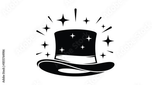 A magic top hat with sparkling stars a striking black silhouette