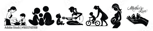 Silhouettes of Mothers and Children Depicting Different Moments of Love