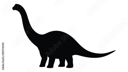 A striking black dinosaur illustration in profile silhouette