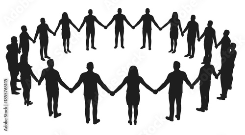  silhouettes of people holding hands in a circle