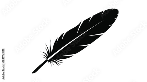 A striking black feather design presented as a bold silhouette