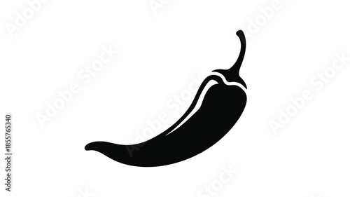 A striking black chili pepper illustration in a bold silhouette