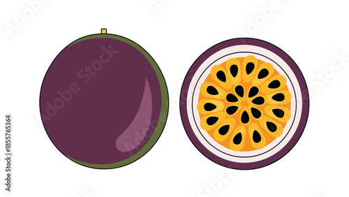 Purple Passion Fruit Whole and Halved.