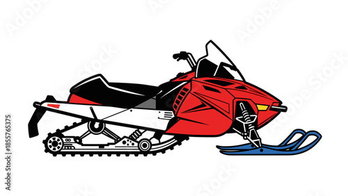 Red Snowmobile Illustration Side View.