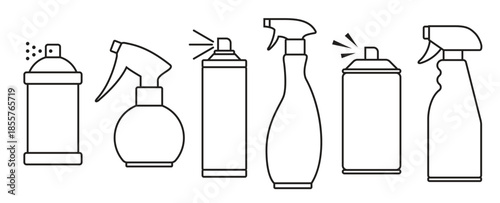 spray icons black outline icons set on a white background