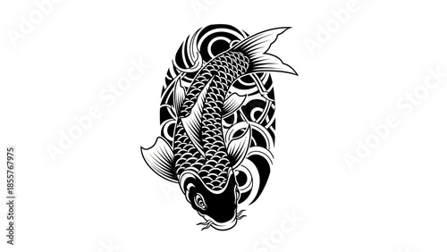 Blackwork koi fish tattoo vector, bold solid black ink style .