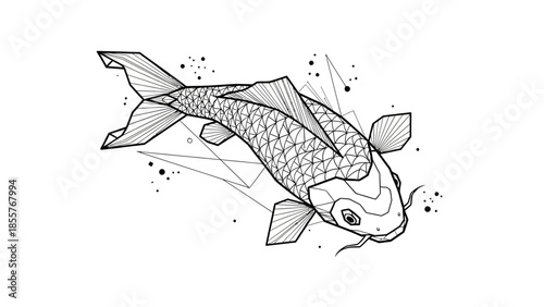 Geometric koi fish tattoo vector illustration