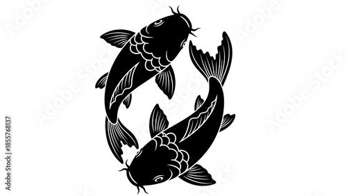Blackwork koi fish tattoo vector, bold solid black ink style .