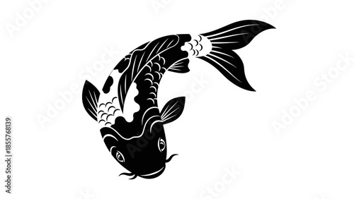 Blackwork koi fish tattoo vector, bold solid black ink style .
