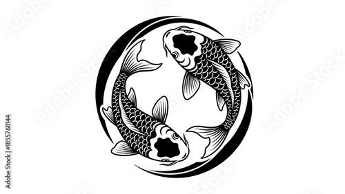 Blackwork koi fish tattoo vector, bold solid black ink style .
