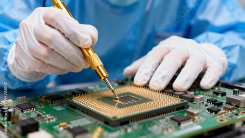 Person working on a computer chip