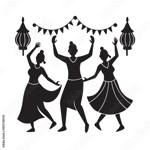 Cultural Festival Joyful Dance Silhouette Scene