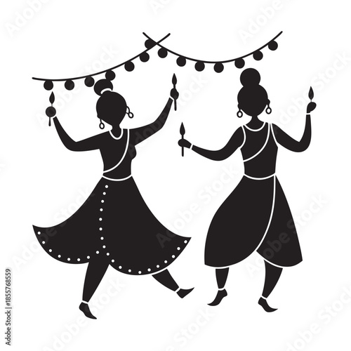 Diwali Festival Lights Dance Celebration Silhouette