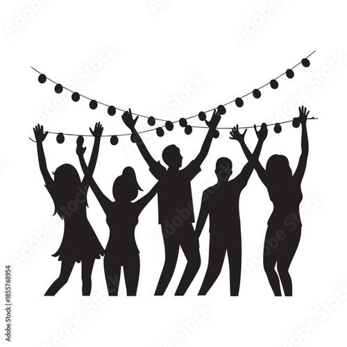 Joyful Festival Dance Crowd Celebration Silhouette