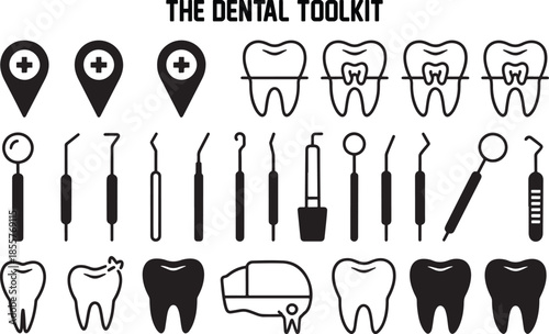 A Comprehensive Set of Dental Instruments and Oral Health Care Graphics