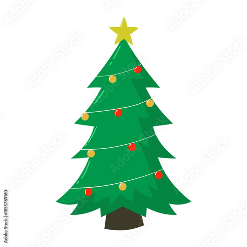 Illustration of Decorated Christmas Tree with Star