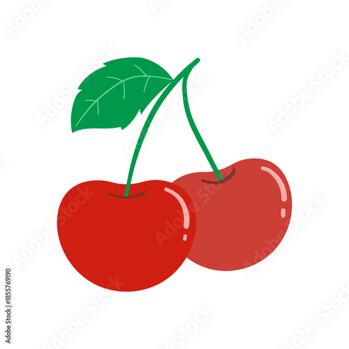 Illustration of Two Cherries with Leaf