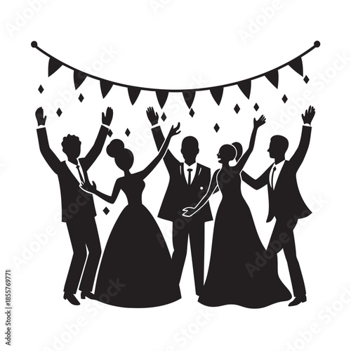 Wedding Party Joyful Dance Celebration Silhouette