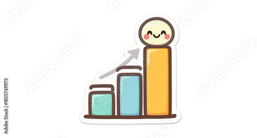 Happy chart with upward trend shows growth and progress in simple cartoon illustration