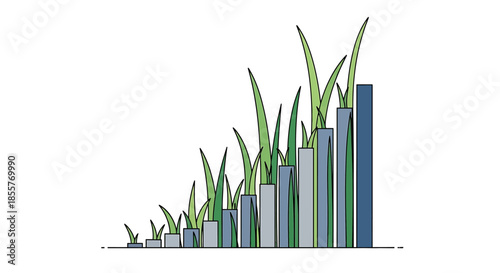 sustainable growth chart concept showing increasing bar graph made of green grass blades for eco business finance and environmental reports
