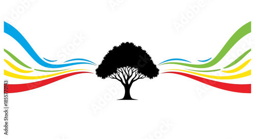abstract tree logo design with colorful flowing lines on white background symbolizing growth sustainability and eco friendly branding concepts