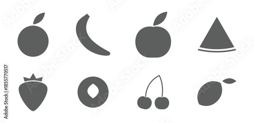 set of icons on a theme fruits in silhouette 