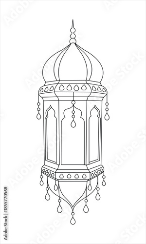 Hand drawn line art sketch of a traditional ramadan fanoos lantern