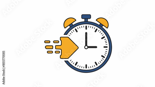 A blue alarm clock with an orange arrow indicating a deadline is near