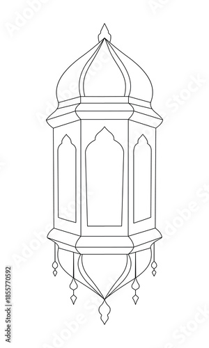 Detailed line art of a traditional middle eastern lantern for ramadan